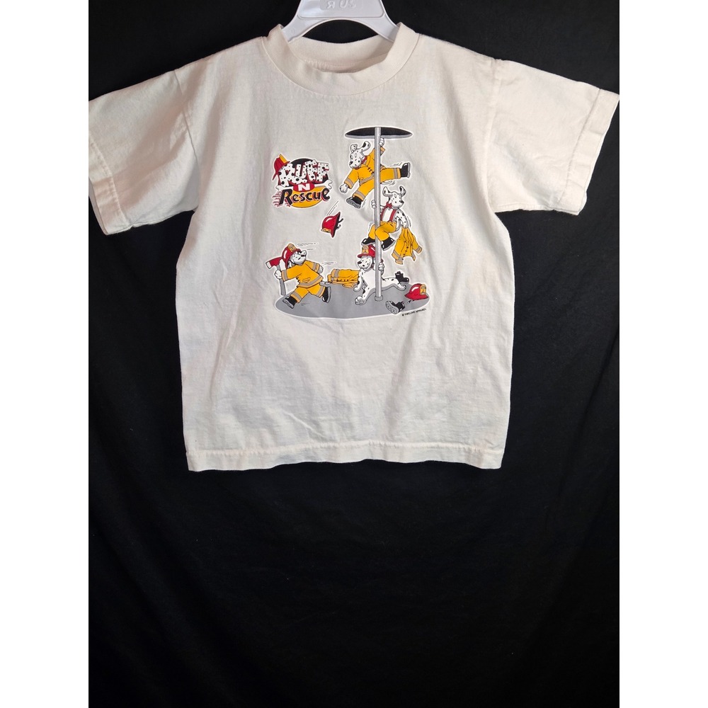 Vintage 1986 Bayside Ruff N‎ Rescue Dalmatian Firefighter Kids Shirt  Medium USA